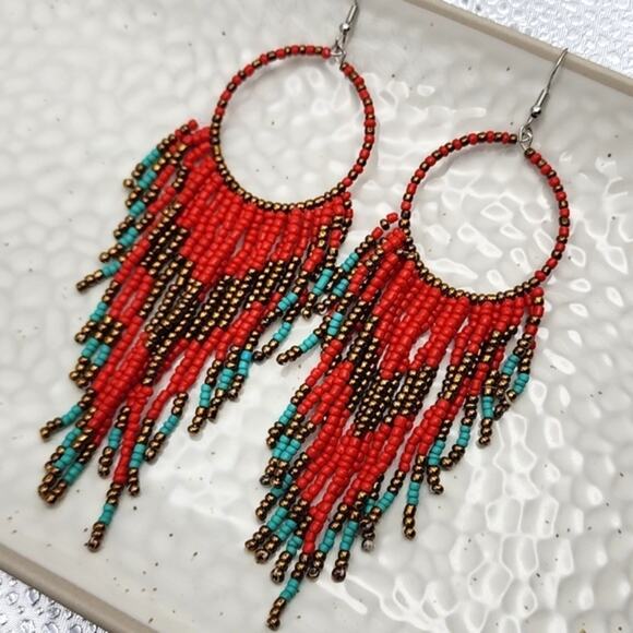 Free People Red and Turquoise Beaded Earrings - Picture 4 of 9